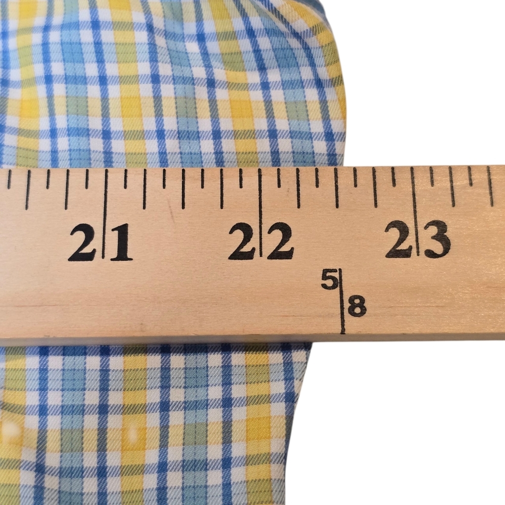 Peter Millar 100% Cotton Button Up L/S Shirt Yellow/Blue Plaid Check, Men's Sz M - Picture 10 of 11